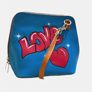 Monforte Genuine Leather Bag Blue Red Love Crossbody Purse Small Italy Designer